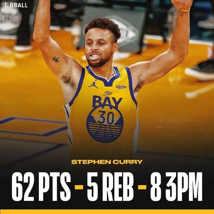 单场62分!库里牛逼!