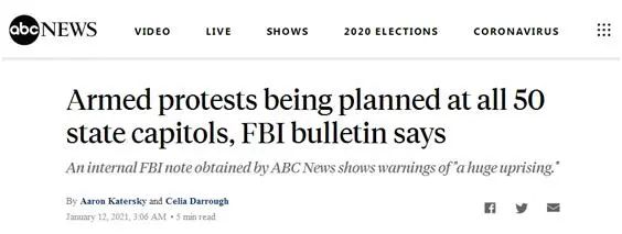 美媒爆FBI内部警告：若特朗普被罢免，有组织威胁要在全美50州和首都发动“武装抗议”!